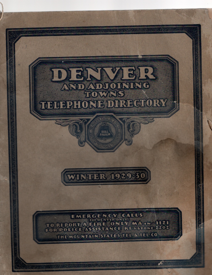 Image for Denver and Adjoining Towns Telephone Directory Winter 1929-30
